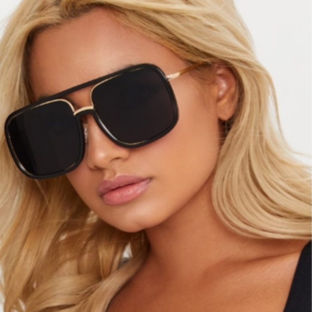 Black Aviator Flat Top Sunglasses